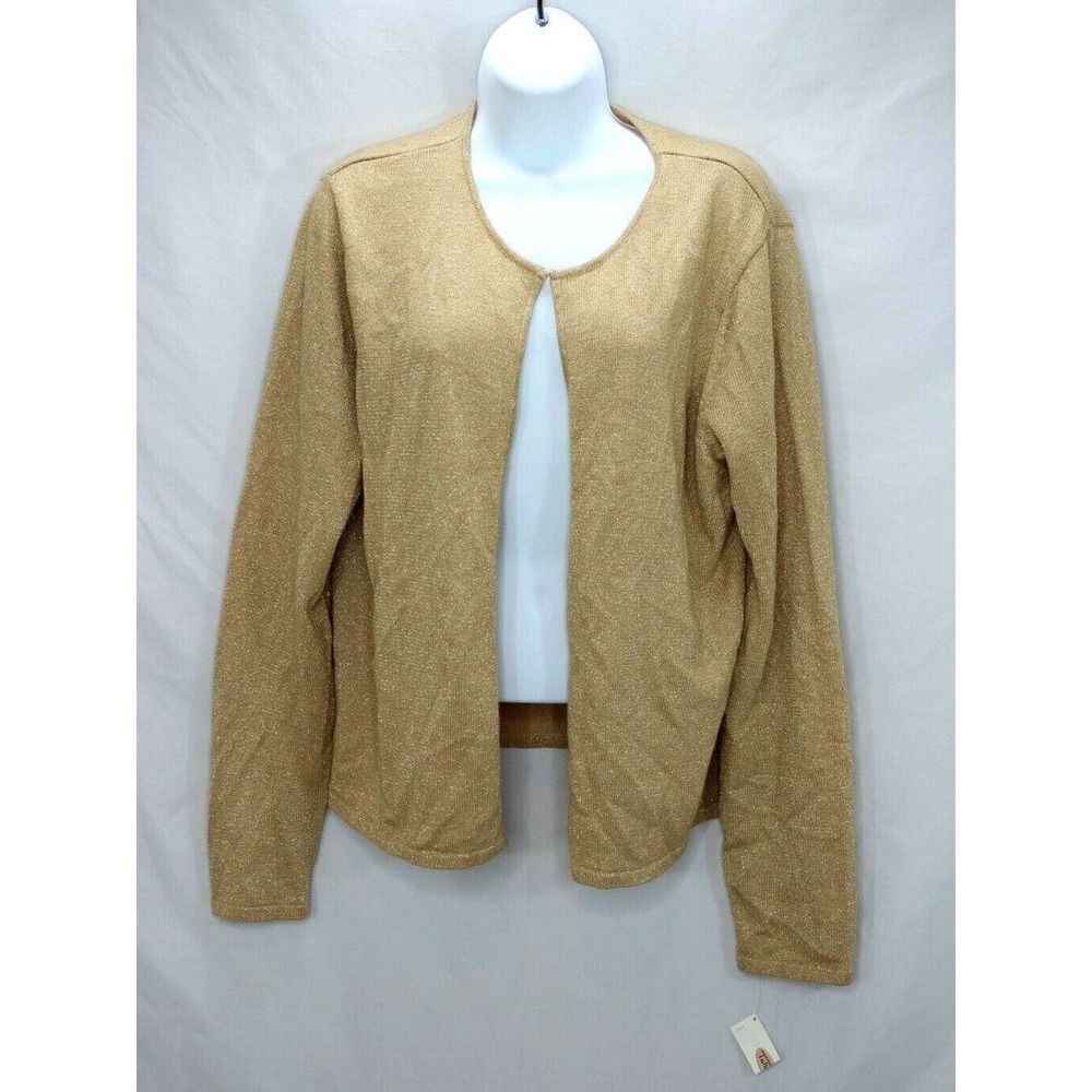 Talbots Cardigan Gold Silk/Angora Blend Metallic Thread Women's Sz 16 NWT